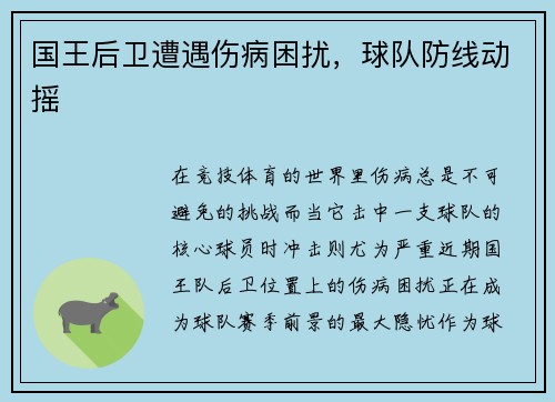 国王后卫遭遇伤病困扰，球队防线动摇